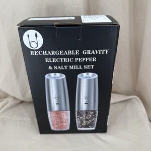 Gravity Salt &‎ Pepper Grinder Mill Set Silver/Chome Electric Rechargeable